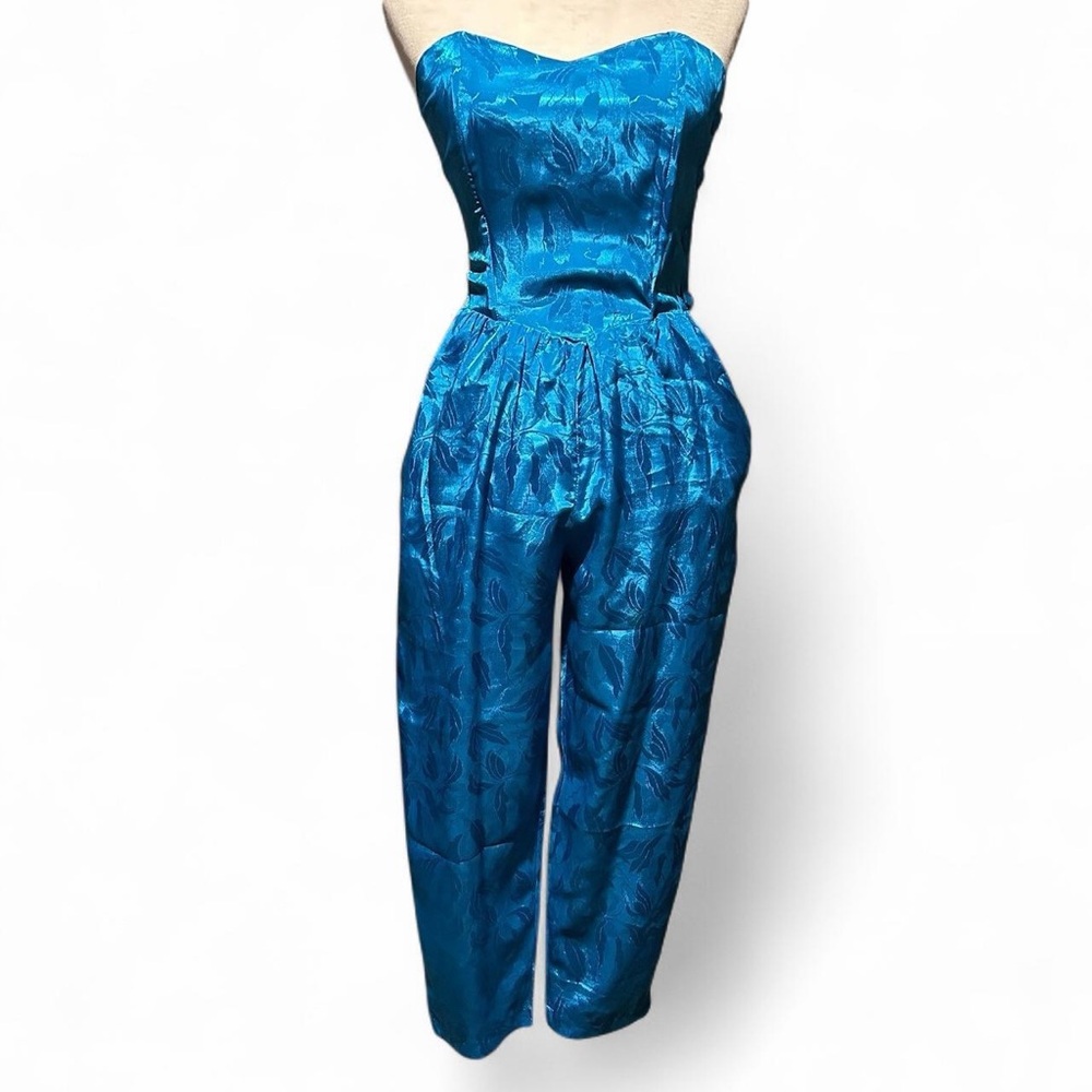 Vintage Rare Nina Piccalino Aqua-Blue Strapless Jumpsuit